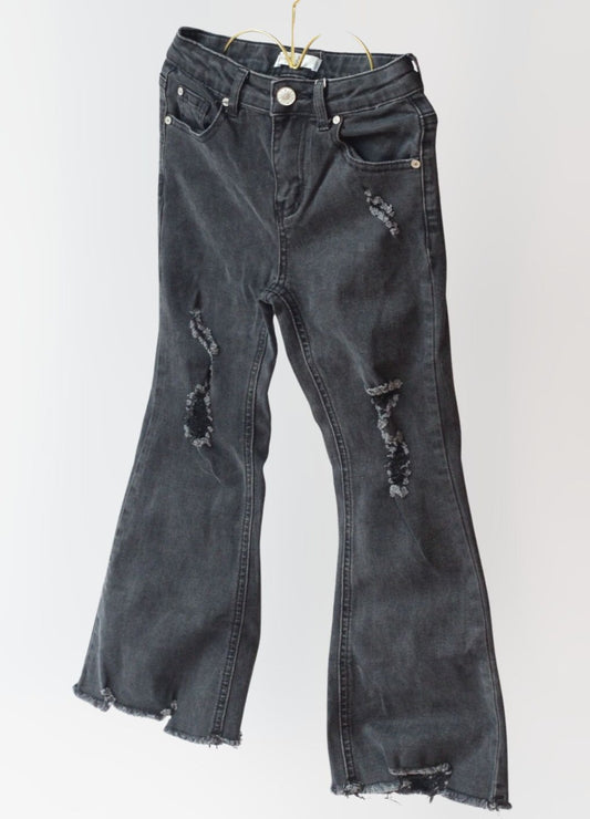 Distressed flared jeans
